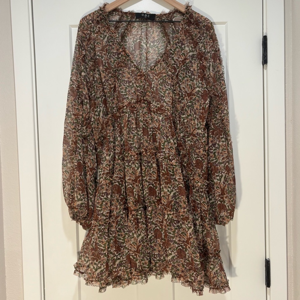 o.p.t Long Sleeve Sheer Floral Rhea Dress